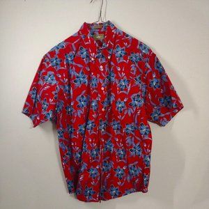 Natural Issue Hawaiian Aloha Shirt Size L Bright Red Floral and Foliage Cotton.